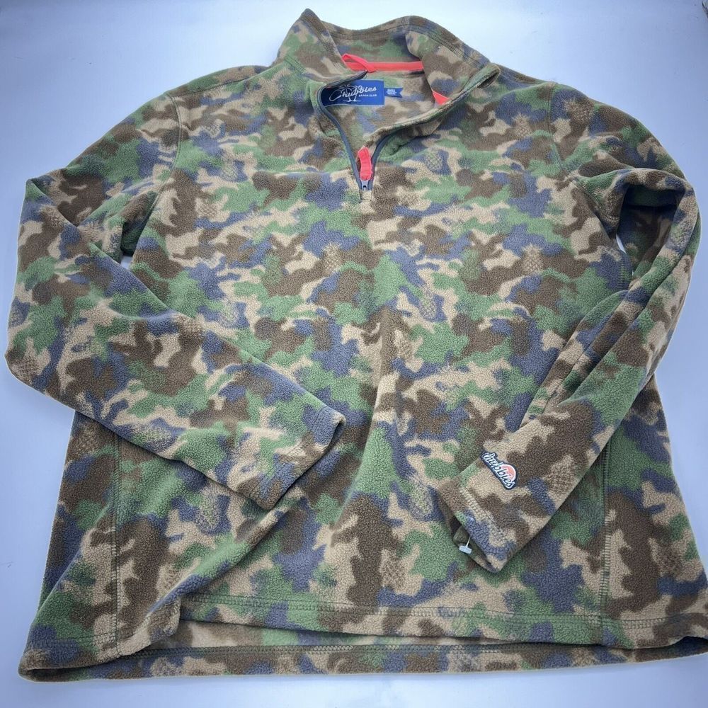 Chubbies Green Pineapple Camo Fleece 1/4 Zip Pullover Men’s Size Small